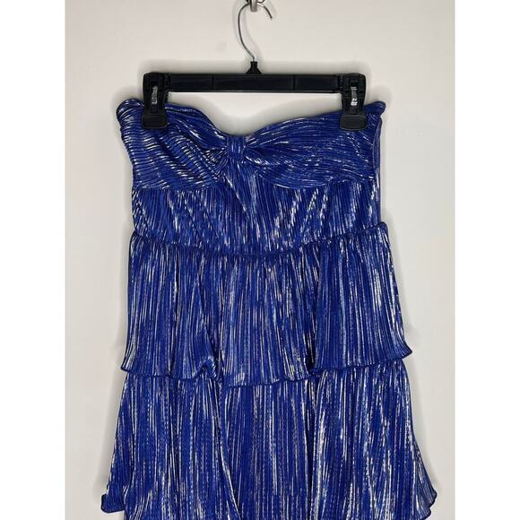 NWOT Lovers and Friends Mya Midi Tiered Blue Metallic Dress Women's Size M - Picture 3 of 10